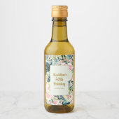 ヴィンテージピンクティール(緑がかった色)フローラ40thまたは任意の誕生日 ワインラベル (正面)