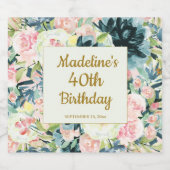 ヴィンテージピンクティール（緑がかった色）フローラ40th大人誕生日 リキュールボトルラベル (シングルラベル)