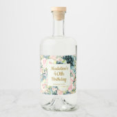 ヴィンテージピンクティール（緑がかった色）フローラ40th大人誕生日 リキュールボトルラベル (正面)