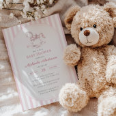 ヴィンテージピンクトイレロッキングホース女の子ベビーシャワー 招待状