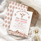 ヴィンテージピンクトライバルウェスタンロデオベビーシャワー 招待状