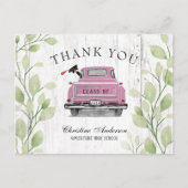 ヴィンテージピンクトラックのレトロな卒業お礼メッセージ ポストカード (正面)