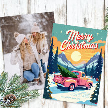 ヴィンテージピンクトラッククリスマスカード