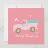 ヴィンテージピンクトラックグルービークリスマスツリー カード (正面)