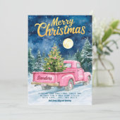 ヴィンテージピンクトラックホリデーカード シーズンカード (スタンド正面)