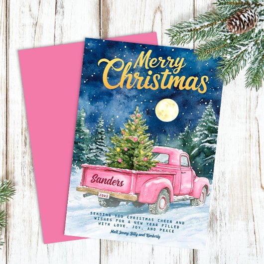 ヴィンテージピンクトラックホリデーカード シーズンカード