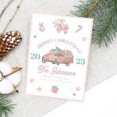 ヴィンテージピンクトラックモダントレンディークリスマス シーズンカード