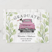 ヴィンテージピンクトラック素朴グリーン2025年卒業 案内状 (正面/裏面)