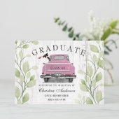 ヴィンテージピンクトラック素朴グリーン2025年卒業 案内状 (スタンド正面)