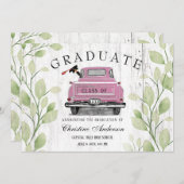 ヴィンテージピンクトラック素朴グリーン2025年卒業 案内状 (正面/裏面)