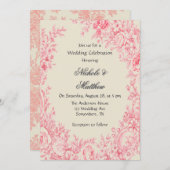 ヴィンテージピンクトワ結婚ールフラワーお祝い 招待状 (正面/裏面)