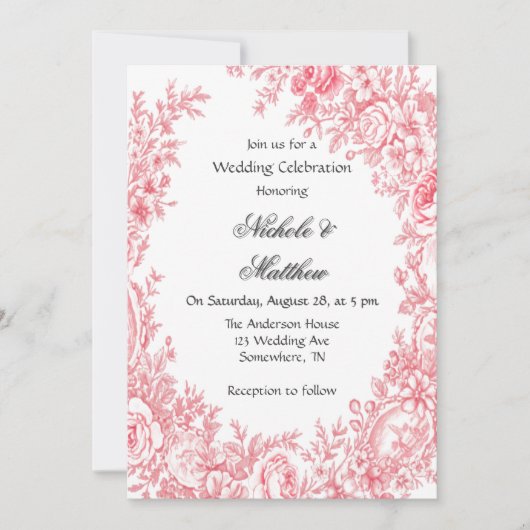 ヴィンテージピンクトワ結婚ールフラワーお祝い 招待状 (正面)