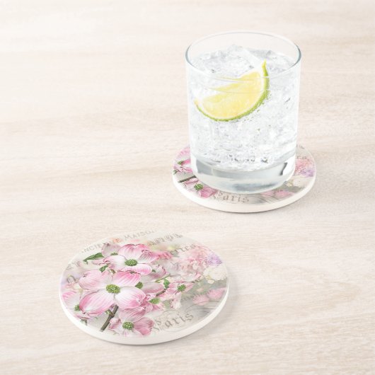 ヴィンテージピンクドッグウッドフラワーズストーンコースター コースター (側面)
