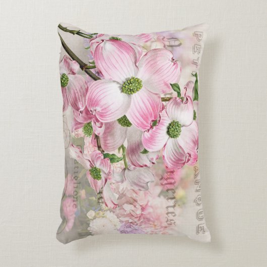 ヴィンテージピンクドッグウッドフラワーズ装飾用クッション アクセントクッション (正面(垂直))