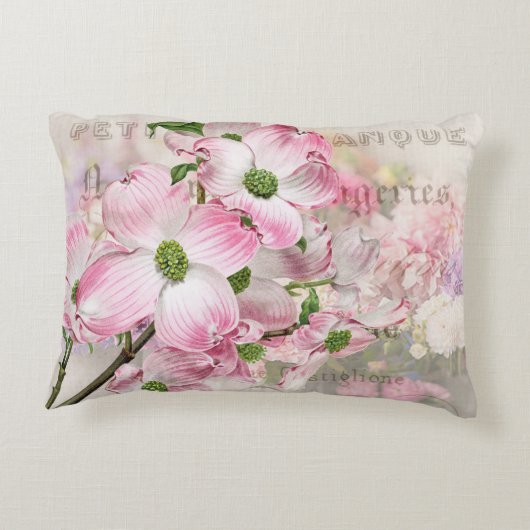 ヴィンテージピンクドッグウッドフラワーズ装飾用クッション アクセントクッション (裏面)