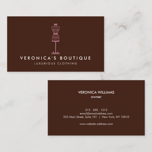 ヴィンテージピンクドレス型枠IIIブティックビジネスカード 名刺 (正面/裏面)