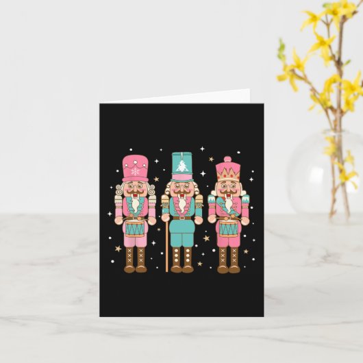 ヴィンテージピンクナツクラッカースクワッドピンクのクリスマスウィメンズ カード (黄色い花)