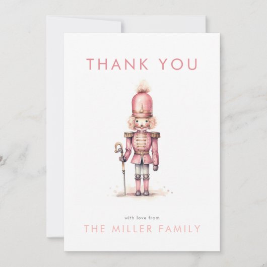 ヴィンテージピンクナツクラッカー水色クリスマス サンキューカード (正面)