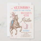 ヴィンテージピンクニーエイジ女性のカーボーイロデオ誕生日 招待状 (正面)
