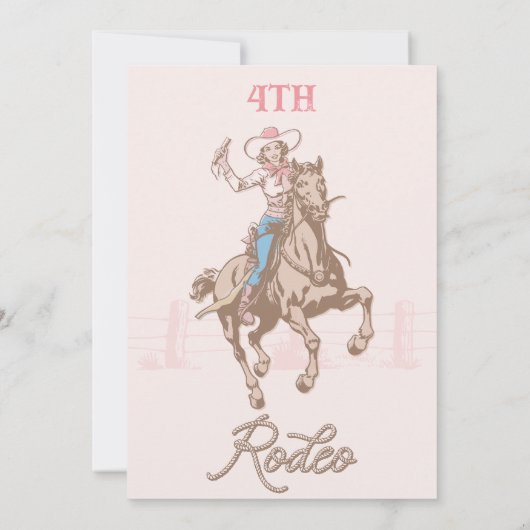 ヴィンテージピンクニーエイジ女性のカーボーイロデオ誕生日 招待状 (裏面)