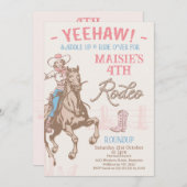 ヴィンテージピンクニーエイジ女性のカーボーイロデオ誕生日 招待状 (正面/裏面)