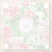 ヴィンテージピンクハイビスカスフラワーモノグラムガラスC ガラスコースター (裏面)