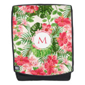 ヴィンテージピンクハイビスカスフラワーモノグラムバックパック バックパック (正面)