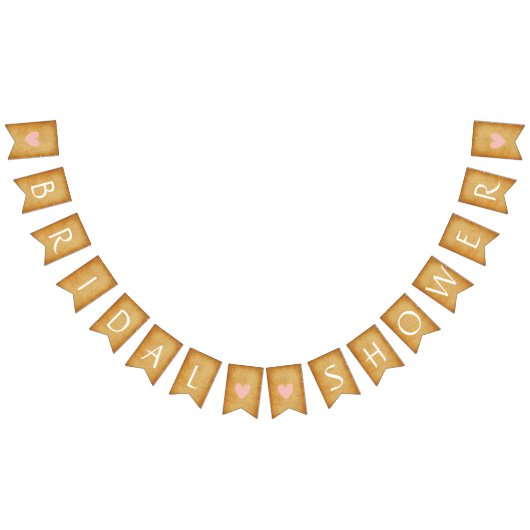 ヴィンテージピンクハートブラウンブライダルシャワーデコール バンティングフラッグ (全)