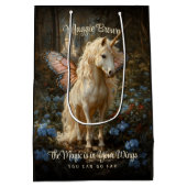 ヴィンテージピンクバタフライフェアリー馬のファンタジー林 ミディアムペーパーバッグ (裏面)