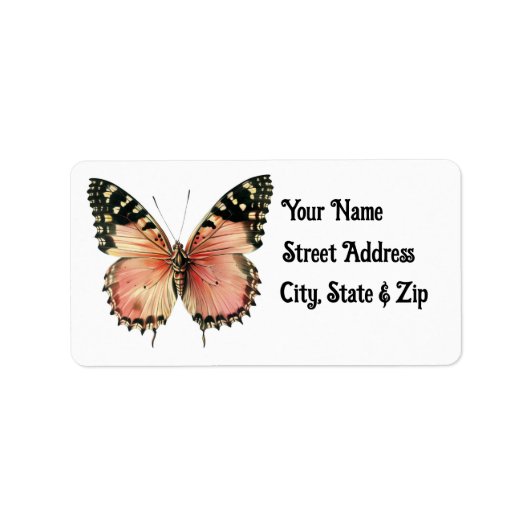 ヴィンテージピンクバタフライ差出人住所ラベル ラベル (正面)