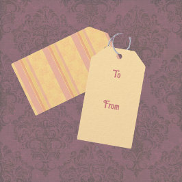 ヴィンテージピンクバター白アンティークダマスクストライプ ギフトタグ