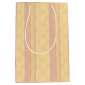 ヴィンテージピンクバター白アンティークダマスクストライプ ミディアムペーパーバッグ (正面)