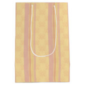 ヴィンテージピンクバター白アンティークダマスクストライプ ミディアムペーパーバッグ (裏面)