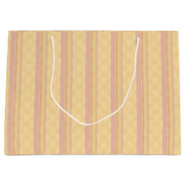 ヴィンテージピンクバター白アンティークダマスクストライプ ラージペーパーバッグ