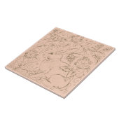 ヴィンテージピンクバニーウサギバードフローラスケッチ タイル (側面)