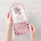 ヴィンテージピンクバレリーナシューズガールベビーシャワー オールインワン招待状 (貼ってはがせる)