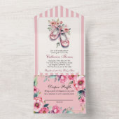ヴィンテージピンクバレリーナシューズガールベビーシャワー オールインワン招待状 (内側)