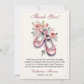 ヴィンテージピンクバレリーナシューズガールベビーシャワー サンキューカード (正面)