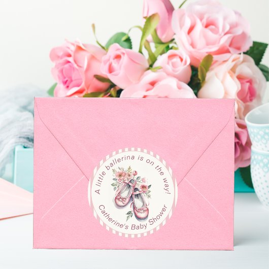 ヴィンテージピンクバレリーナシューズガールベビーシャワー ラウンドシール