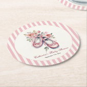 ヴィンテージピンクバレリーナシューズガールベビーシャワー ラウンドペーパーコースター (アングル)