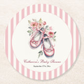ヴィンテージピンクバレリーナシューズガールベビーシャワー ラウンドペーパーコースター (正面)