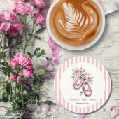 ヴィンテージピンクバレリーナシューズガールベビーシャワー ラウンドペーパーコースター