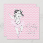 ヴィンテージピンクバレリーナバースデーパーティ招待状 招待状 (正面/裏面)