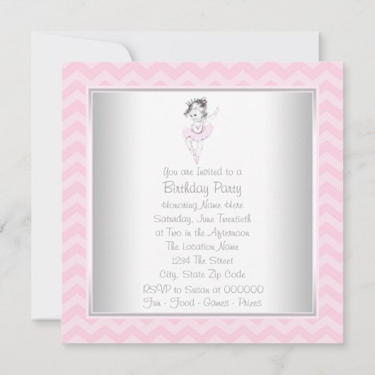ヴィンテージピンクバレリーナバースデーパーティ招待状 招待状 (裏面)