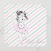 ヴィンテージピンクバレリーナプリンセスベビーシャワー 招待状 (正面/裏面)