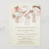 ヴィンテージピンクバードケージブライダルシャワー招待 招待状 (正面/裏面)