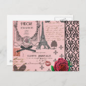 ヴィンテージピンクパリコラージュ ポストカード (正面/裏面)