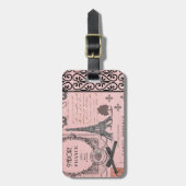 ヴィンテージピンクパリコラージラゲッジタグ ラゲッジタグ (正面縦)