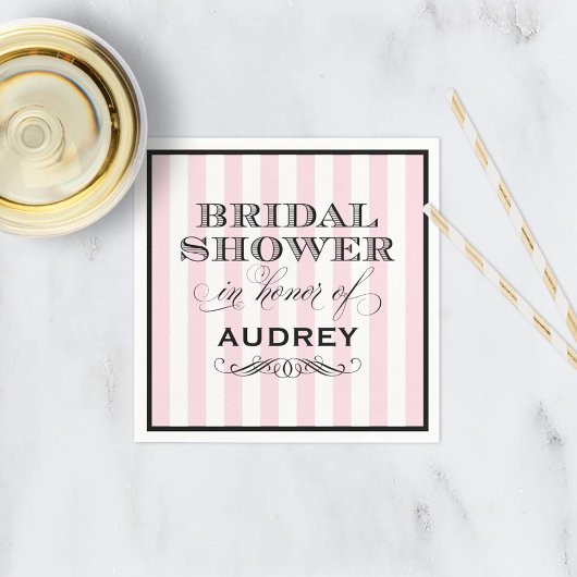 ヴィンテージピンクパリジャンストライプブライダルシャワー スタンダードカクテルナプキン