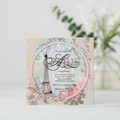 ヴィンテージピンクパリベビーシャワー招待状 招待状 (スタンド正面)